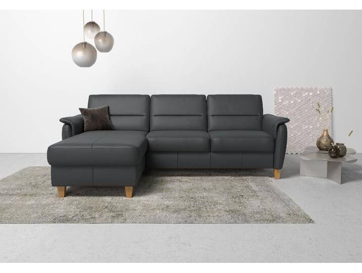 Ecksofa HOME AFFAIRE Palmera L-Form, B: 244 cm , schwarz, B:244cm H:89cm T:163cm, Luxus-Microfaser (100% Polyester);Struktur (100% Polyester);Luxus-Microfaser in Lederoptik (100% Polyester), Sofas, optional Bettfunktion & Bettkasten, Federkern von Home-affaire