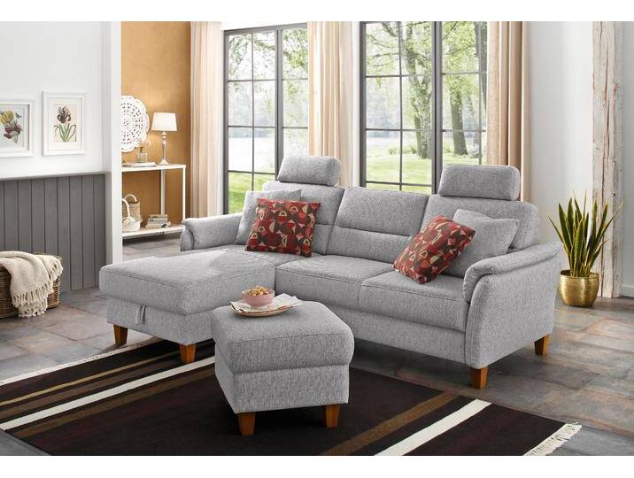Ecksofa HOME AFFAIRE Palmera L-Form, B: 244 cm , silber, B:244cm H:89cm T:163cm, 100% Polyester;Struktur (100% Polyester);Luxus-Microfaser in Lederoptik (100% Polyester), Sofas, optional Bettfunktion & Bettkasten, Federkern von Home-affaire