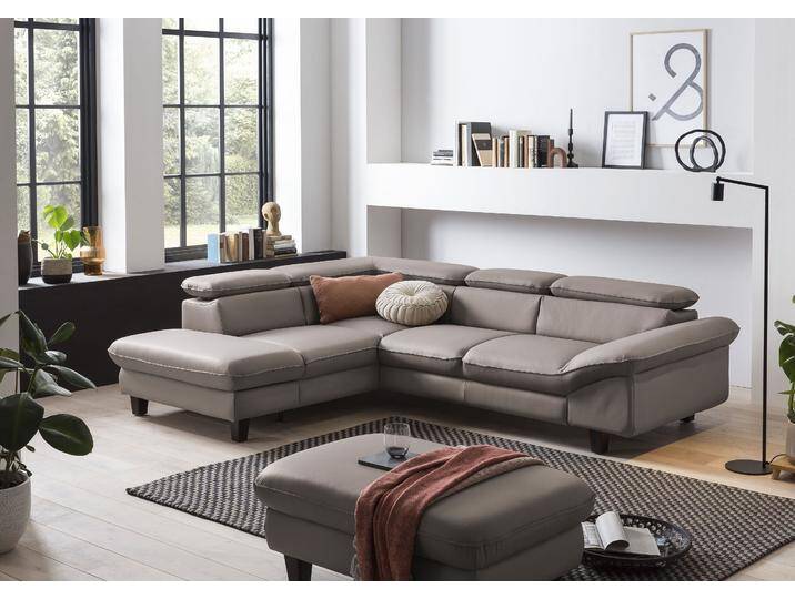 Ecksofa HOME AFFAIRE Pilot L-Form , grau (elephant), B:266cm H:73cm T:108cm, 100% Polyester; Feinstruktur 75000 Scheurtouren; Struktur 35000 Scheuertouren, Mikrofaser 40000 Scheuertouren, Sofas, mit Kopfteilverstellung, wahlweise mit Bettfunktion & Bettkasten von Home-affaire