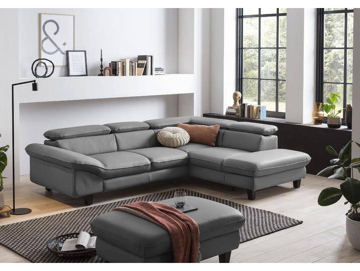 Ecksofa HOME AFFAIRE Pilot L-Form , grau (fango), B:266cm H:73cm T:108cm, 100% Polyester; Feinstruktur 75000 Scheurtouren; Struktur 35000 Scheuertouren, Mikrofaser 40000 Scheuertouren, Sofas, mit Kopfteilverstellung, wahlweise mit Bettfunktion & Bettkasten von Home-affaire