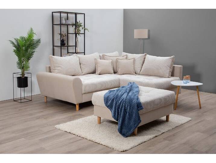 Ecksofa HOME AFFAIRE Rice L-Form inkl. Hocker , beige, B:223cm H:47cm T:184cm, Luxus-Microfaser (100% Polyester), Struktur fein (100% Polyester), Microfaser PRIMABELLE (100% Polyester), Samtoptik (100% Polyester), Sofas, mit Bonnellfederkern, Hocker & Kissen, Ottomane beidseitig montierbar, Topseller von Home-affaire