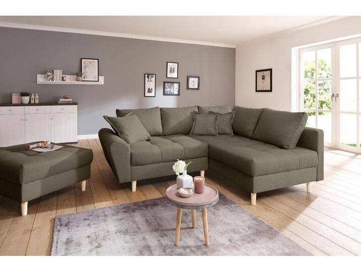Ecksofa HOME AFFAIRE Rice L-Form inkl. Hocker , braun (macchiato), B:223cm H:47cm T:184cm, Luxus-Microfaser (100% Polyester), Struktur fein (100% Polyester), Microfaser PRIMABELLE (100% Polyester), Samtoptik (100% Polyester), Sofas, mit Bonnellfederkern, Hocker & Kissen, Ottomane beidseitig montierbar, Topseller von Home-affaire
