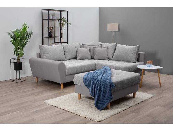 Ecksofa HOME AFFAIRE Rice L-Form inkl. Hocker , grau, B:223cm H:47cm T:184cm, Luxus-Microfaser (100% Polyester), Struktur fein (100% Polyester), Microfaser PRIMABELLE (100% Polyester), Samtoptik (100% Polyester), Sofas, mit Bonnellfederkern, Hocker & Kissen, Ottomane beidseitig montierbar, Topseller von Home-affaire