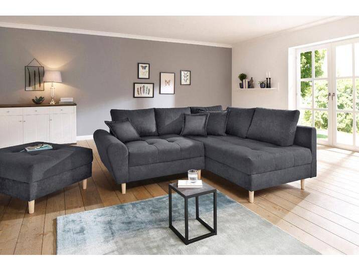 Ecksofa HOME AFFAIRE Rice L-Form inkl. Hocker , grau (anthrazit), B:223cm H:47cm T:184cm, Luxus-Microfaser (100% Polyester), Struktur fein (100% Polyester), Microfaser PRIMABELLE (100% Polyester), Samtoptik (100% Polyester), Sofas, mit Bonnellfederkern, Hocker & Kissen, Ottomane beidseitig montierbar, Topseller von Home-affaire