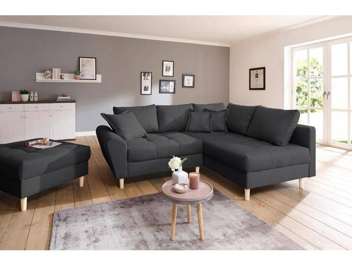 Ecksofa HOME AFFAIRE Rice L-Form inkl. Hocker , grau (anthrazit), B:223cm H:47cm T:184cm, Luxus-Microfaser (100% Polyester), Struktur fein (100% Polyester), Microfaser PRIMABELLE (100% Polyester), Samtoptik (100% Polyester), Sofas, mit Bonnellfederkern, Hocker & Kissen, Ottomane beidseitig montierbar, Topseller von Home-affaire