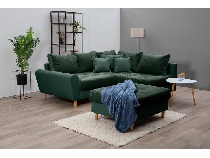 Ecksofa HOME AFFAIRE Rice L-Form inkl. Hocker , grün, B:223cm H:47cm T:184cm, Luxus-Microfaser (100% Polyester), Struktur fein (100% Polyester), Microfaser PRIMABELLE (100% Polyester), Samtoptik (100% Polyester), Sofas, mit Bonnellfederkern, Hocker & Kissen, Ottomane beidseitig montierbar, Topseller von Home-affaire