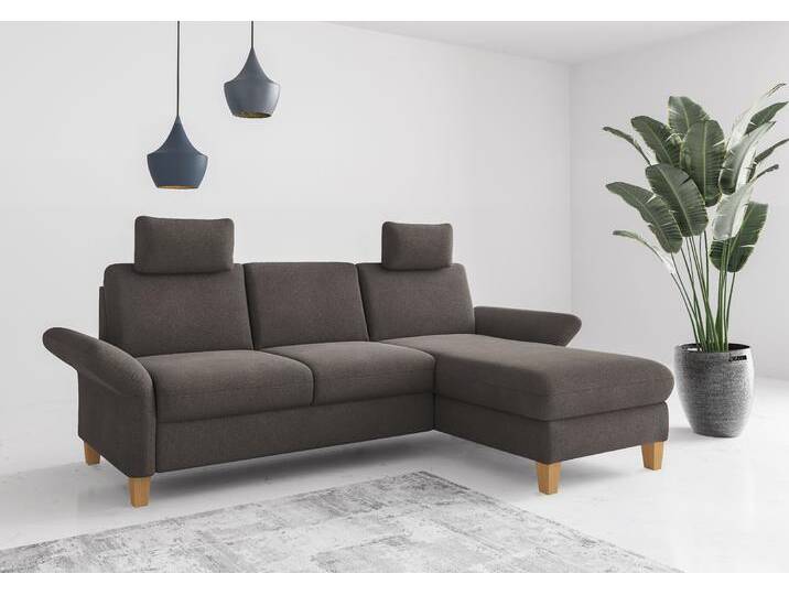Ecksofa HOME AFFAIRE Rochelle, L-Form , grau (fango), B:251cm H:90cm T:164cm, 100% Polyester, Sofas, wahlweise mit Armteilverstellung, Bettfunktion und Bettkasten von Home-affaire