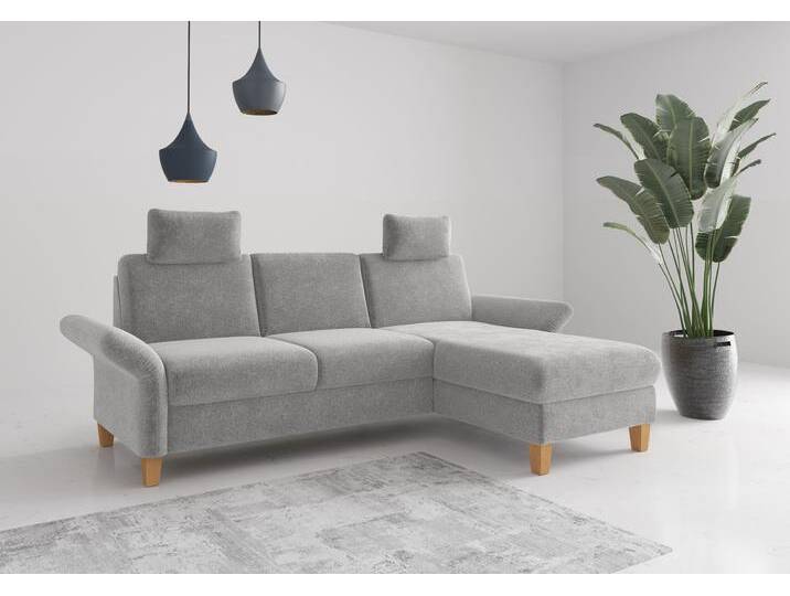 Ecksofa HOME AFFAIRE Rochelle, L-Form , grau (hellgrau), B:251cm H:90cm T:164cm, 100% Polyester, Sofas, wahlweise mit Armteilverstellung, Bettfunktion und Bettkasten von Home-affaire