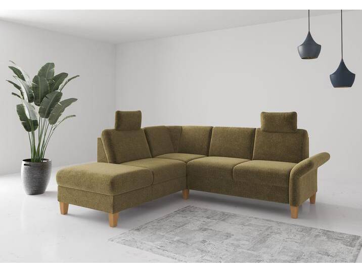 Ecksofa HOME AFFAIRE Rochelle, L-Form , grün (olive), B:240cm H:90cm T:216cm, 100% Polyester, Sofas, wahlweise mit Armteilverstellung, Bettfunktion und Bettkasten von Home-affaire
