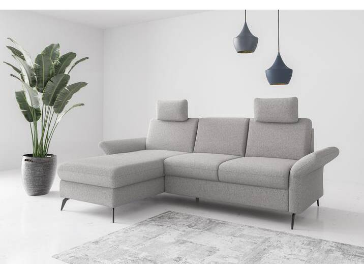 Ecksofa HOME AFFAIRE Rochelle , grau (hellgrau), B:251cm H:93cm T:164cm, 95% Polyester 5% Polyamid, Sofas, wahlweise mit Bettfunktion, Bettkasten und Armteilverstellung von Home-affaire