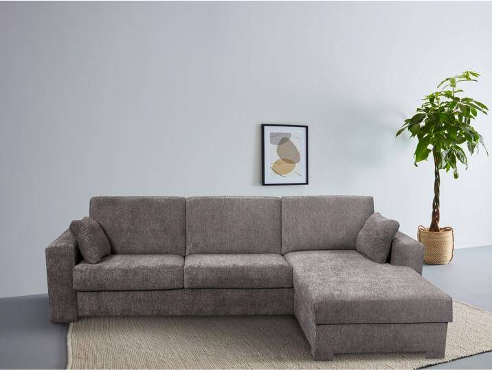 Ecksofa HOME AFFAIRE Roma L Dauerschlaffunktion, mit Unterfederung , braun (schlamm), B:300cm H:85cm T:173cm, 100% Polyester, Sofas, Matratzenhöhe 14cm,, Liegemaße ca 163x198 cm, L-Form von Home-affaire