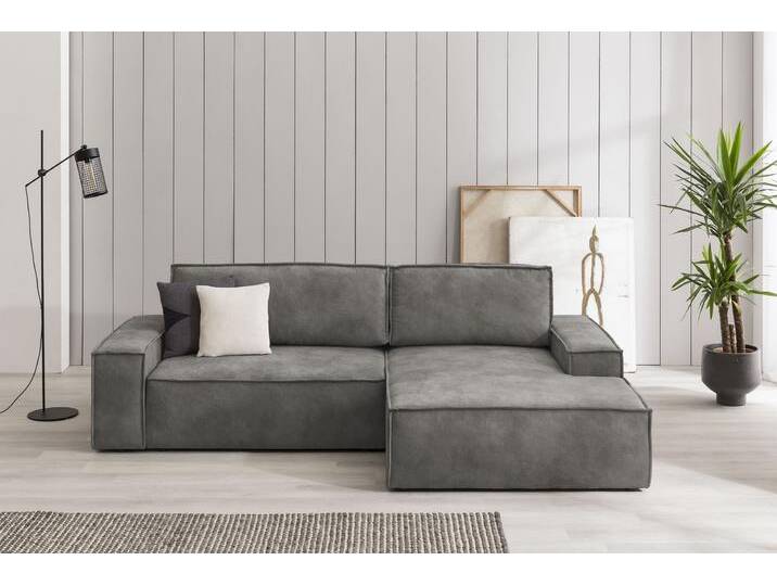 Ecksofa HOME AFFAIRE SHERWOOD Schlafsofa 267 cm, L-Form , grau (dunkelgrau), B:267cm H:85cm T:167cm, Sofas, Schlaffunktion mit Bettkasten (210x136 cm), Cord, Vintage, Samtvelours, Topseller von Home-affaire