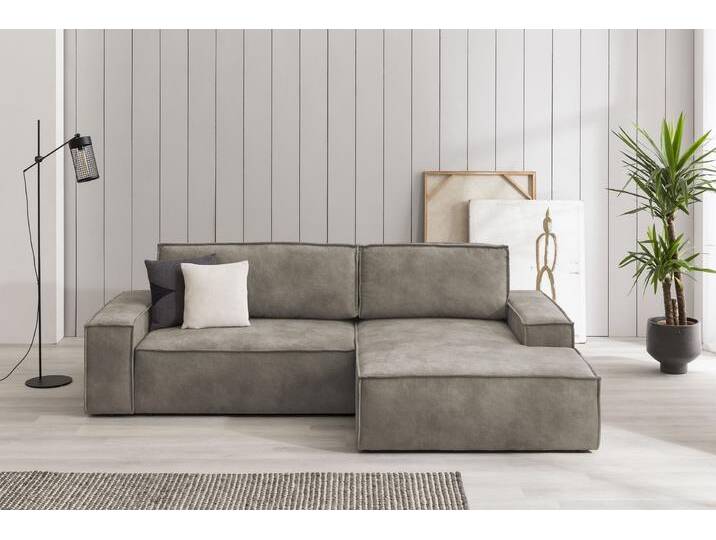 Ecksofa HOME AFFAIRE SHERWOOD Schlafsofa 267 cm, L-Form , grau (mittelgrau), B:267cm H:85cm T:167cm, Sofas, Schlaffunktion mit Bettkasten (210x136 cm), Cord, Vintage, Samtvelours, Topseller von Home-affaire