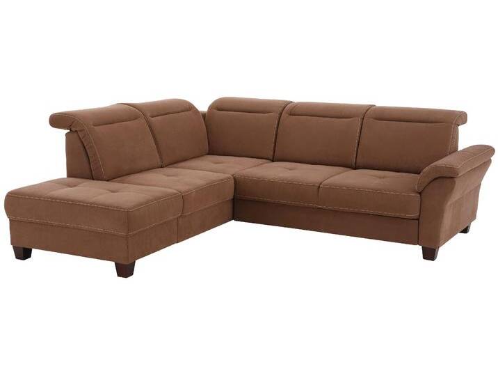 Ecksofa HOME AFFAIRE Solvei L-Form , braun, B:260cm H:104cm T:235cm, Luxus-Microfaser Lederoptik (100% Polyester), Struktur (100% Polyester), Luxus-Microfaser ALTARA NUBUCK (100% Polyester), Sofas, wahlweise auch mit Kopfteilverstellung und Bettfunktion, Federkern von Home-affaire