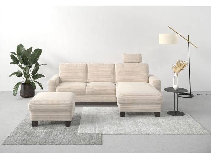 Ecksofa HOME AFFAIRE Summer L-Form , beige (creme), B:249cm H:91cm T:164cm, 100% Polyester, Sofas, mit Recamiere, mit oder ohne Bettfunktion und Bettkasten, Cord-Bezug von Home-affaire