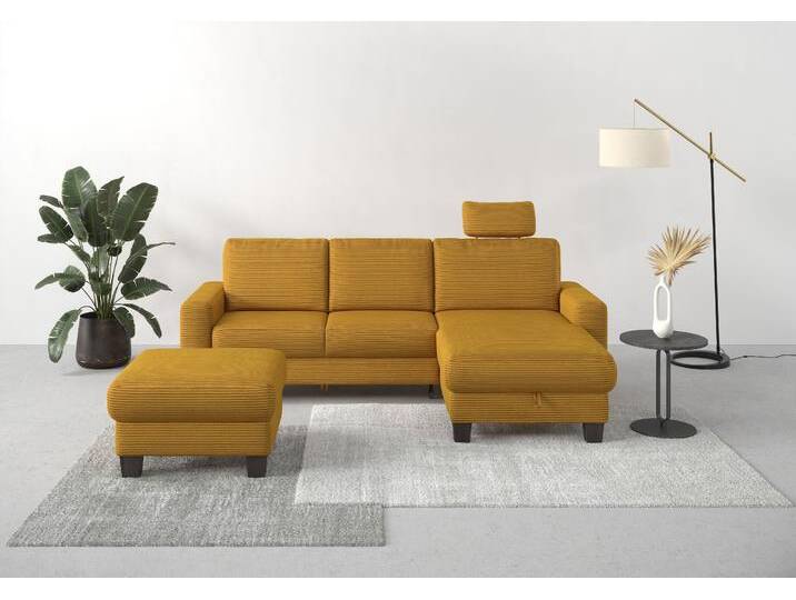 Ecksofa HOME AFFAIRE Summer L-Form , gelb (mustard), B:249cm H:91cm T:164cm, 100% Polyester, Sofas, mit Recamiere, mit oder ohne Bettfunktion und Bettkasten, Cord-Bezug von Home-affaire