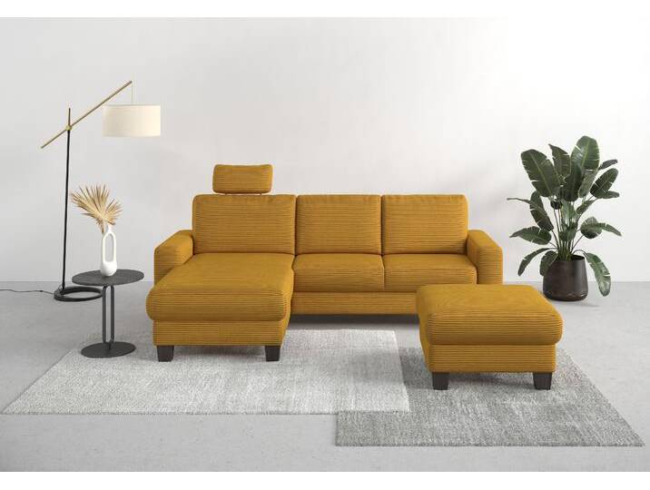 Ecksofa HOME AFFAIRE Summer L-Form , gelb (mustard), B:249cm H:91cm T:164cm, 100% Polyester, Sofas, mit Recamiere, mit oder ohne Bettfunktion und Bettkasten, Cord-Bezug von Home-affaire