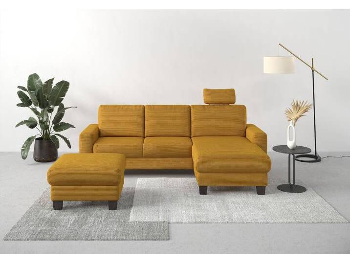 Ecksofa HOME AFFAIRE Summer L-Form , gelb (mustard), B:249cm H:91cm T:164cm, 100% Polyester, Sofas, mit Recamiere, mit oder ohne Bettfunktion und Bettkasten, Cord-Bezug von Home-affaire