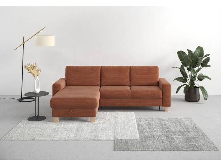Ecksofa HOME AFFAIRE Summer L-Form , rosa (kupfer), B:249cm H:91cm T:164cm, 95% Polyester, 5% Polyamid, Sofas, mit Recamiere, mit oder ohne Bettfunktion und Bettkasten, Cord-Bezug von Home-affaire