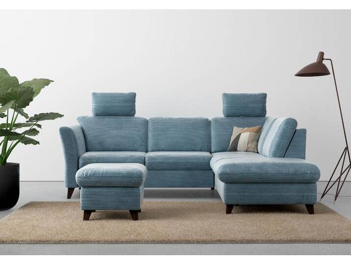 Ecksofa HOME AFFAIRE Trelleborg L-Form , blau (blau, grau), B:252cm H:86cm T:213cm, 100% Polyester, Sofas, wahlweise mit Bettfunktion und Bettkasten, inkl. Federkern-Polsterung von Home-affaire