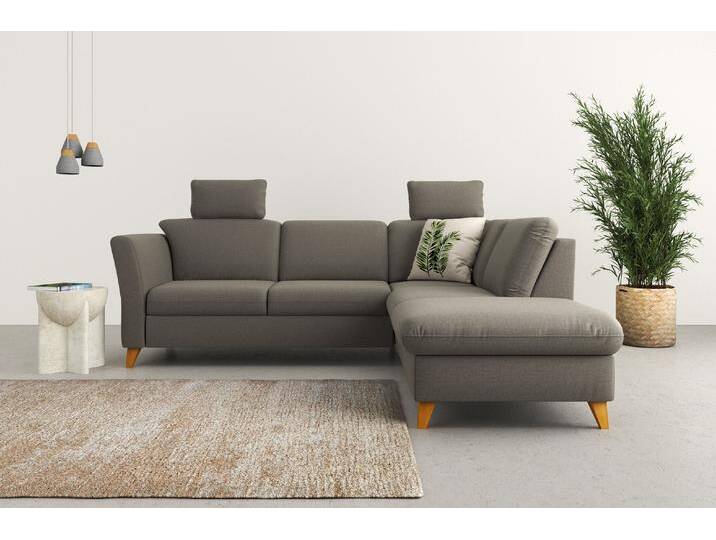 Ecksofa HOME AFFAIRE Trelleborg L-Form , braun (schlamm), B:252cm H:86cm T:213cm, 100% Polyester, Sofas, Federkern-Polsterung, wahlweise mit Bettfunktion und Stauraum von Home-affaire