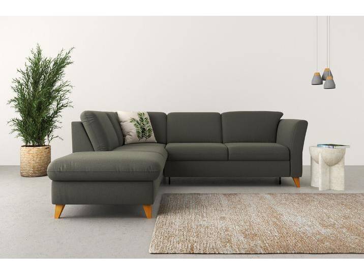 Ecksofa HOME AFFAIRE Trelleborg L-Form , grau (anthrazit), B:252cm H:86cm T:213cm, 100% Polyester, Sofas, Federkern-Polsterung, wahlweise mit Bettfunktion und Stauraum von Home-affaire