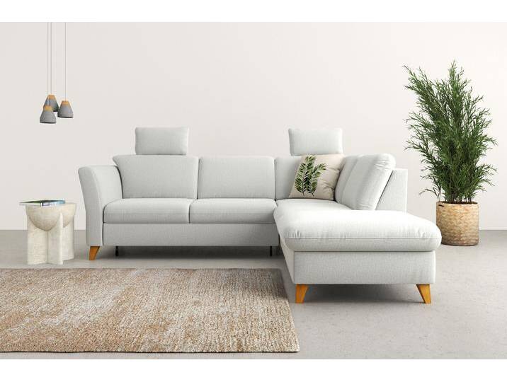 Ecksofa HOME AFFAIRE Trelleborg L-Form , grau (hellgrau), B:252cm H:86cm T:213cm, 100% Polyester, Sofas, Federkern-Polsterung, wahlweise mit Bettfunktion und Stauraum von Home-affaire