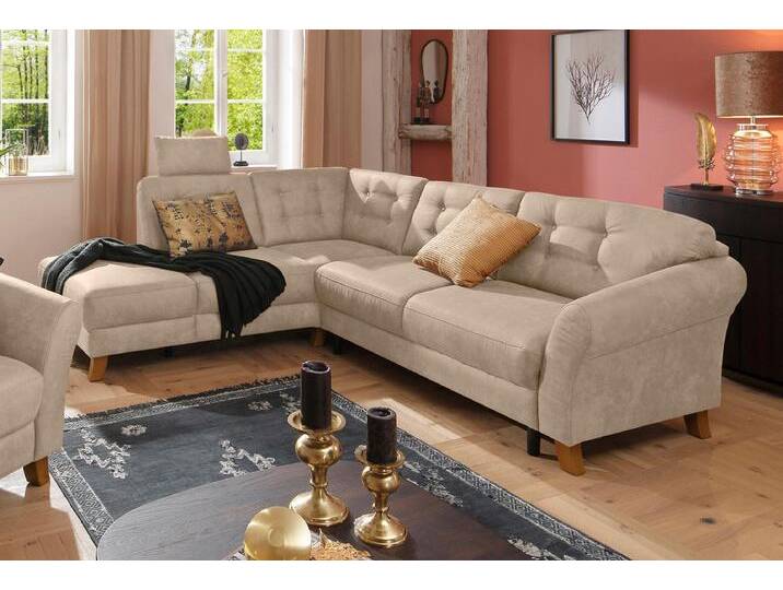 Ecksofa HOME AFFAIRE Trondheim L-Form , beige, B:260cm H:89cm T:90cm, Struktur weich ( 97% Polyester, 3% Baumwolle);Luxus-Microfaser ALTARA NUBUCK (100% Polyester);Luxus-Microfaser Lederoptik (100% Polyester), Sofas, mit Federkern von Home-affaire