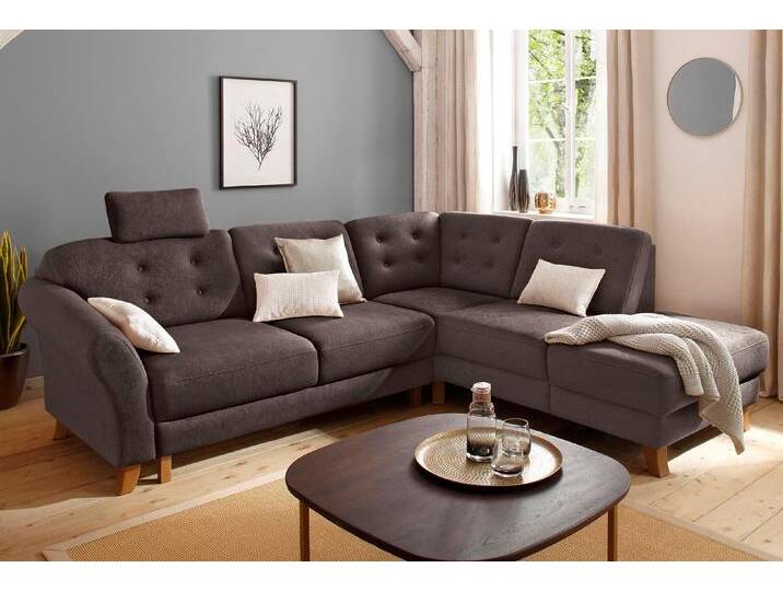 Ecksofa HOME AFFAIRE Trondheim L-Form , braun (dunkel braun), B:260cm H:89cm T:90cm, Struktur weich ( 97% Polyester, 3% Baumwolle), Luxus-Microfaser ALTARA NUBUCK (100% Polyester), Luxus-Microfaser Lederoptik (100% Polyester), Sofas, mit Federkern von Home-affaire