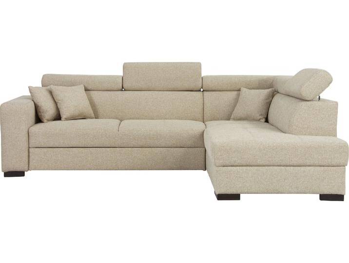 Ecksofa HOME AFFAIRE Tulio L-Form , beige, B:267cm H:95cm T:198cm, Struktur fein (100% Polyester), Struktur (100% Polyester), Samtstruktur (100% Polyester), Sofas, wahlweise mit Bettfunktion und Bettkasten, incl. 3 Zierkissen von Home-affaire