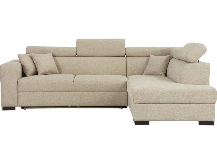 Ecksofa HOME AFFAIRE Tulio L-Form , beige, B:267cm H:95cm T:198cm, Struktur fein (100% Polyester), Struktur (100% Polyester), Samtstruktur (100% Polyester), Sofas, wahlweise mit Bettfunktion und Bettkasten, incl. 3 Zierkissen von Home-affaire