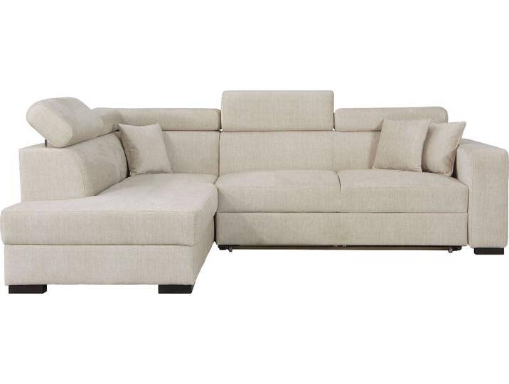 Ecksofa HOME AFFAIRE Tulio L-Form , beige (cream), B:267cm H:95cm T:198cm, Struktur fein (100% Polyester), Struktur (100% Polyester), Samtstruktur (100% Polyester), Sofas, wahlweise mit Bettfunktion und Bettkasten, incl. 3 Zierkissen von Home-affaire