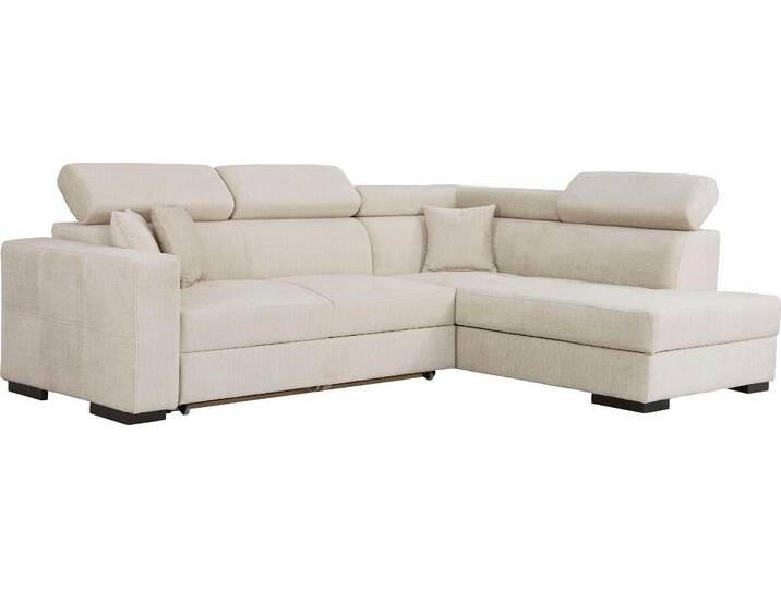 Ecksofa HOME AFFAIRE Tulio L-Form , beige (cream), B:267cm H:95cm T:198cm, Struktur fein (100% Polyester);Struktur (100% Polyester);Samtstruktur (100% Polyester), Sofas, wahlweise mit Bettfunktion und Bettkasten, incl. 3 Zierkissen von Home-affaire