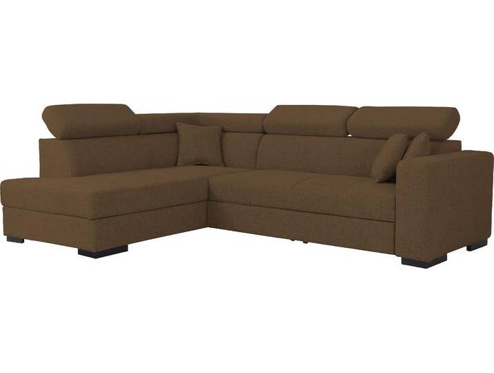 Ecksofa HOME AFFAIRE Tulio L-Form , braun, B:267cm H:95cm T:198cm, Struktur fein (100% Polyester), Struktur (100% Polyester), Samtstruktur (100% Polyester), Sofas, wahlweise mit Bettfunktion und Bettkasten, incl. 3 Zierkissen von Home-affaire