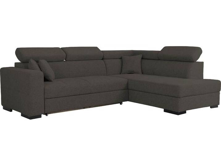 Ecksofa HOME AFFAIRE Tulio L-Form , grau (anthrazit), B:267cm H:95cm T:198cm, Struktur fein (100% Polyester), Struktur (100% Polyester), Samtstruktur (100% Polyester), Sofas, wahlweise mit Bettfunktion und Bettkasten, incl. 3 Zierkissen von Home-affaire