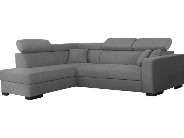 Ecksofa HOME AFFAIRE Tulio L-Form , grau (ash), B:267cm H:95cm T:198cm, Struktur fein (100% Polyester), Struktur (100% Polyester), Samtstruktur (100% Polyester), Sofas, wahlweise mit Bettfunktion und Bettkasten, incl. 3 Zierkissen von Home-affaire