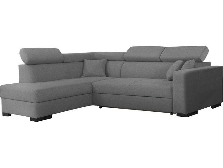 Ecksofa HOME AFFAIRE Tulio L-Form , grau (ash), B:267cm H:95cm T:198cm, Struktur fein (100% Polyester), Struktur (100% Polyester), Samtstruktur (100% Polyester), Sofas, wahlweise mit Bettfunktion und Bettkasten, incl. 3 Zierkissen von Home-affaire