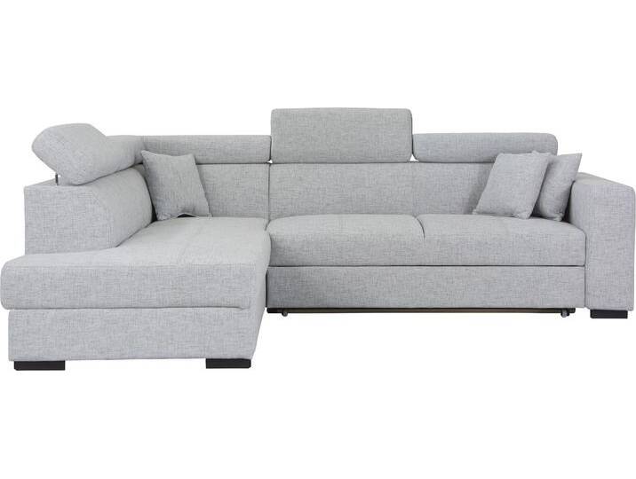 Ecksofa HOME AFFAIRE Tulio L-Form , grau (hellgrau), B:267cm H:95cm T:198cm, Struktur fein (100% Polyester), Struktur (100% Polyester), Samtstruktur (100% Polyester), Sofas, wahlweise mit Bettfunktion und Bettkasten, incl. 3 Zierkissen von Home-affaire