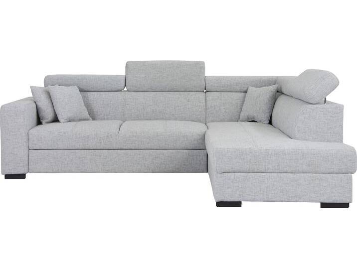 Ecksofa HOME AFFAIRE Tulio L-Form , grau (hellgrau), B:267cm H:95cm T:198cm, Struktur fein (100% Polyester), Struktur (100% Polyester), Samtstruktur (100% Polyester), Sofas, wahlweise mit Bettfunktion und Bettkasten, incl. 3 Zierkissen von Home-affaire