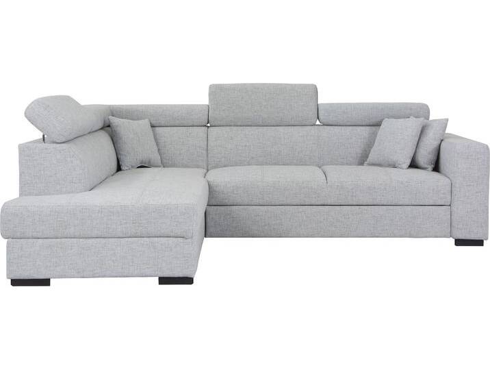 Ecksofa HOME AFFAIRE Tulio L-Form , grau (hellgrau), B:267cm H:95cm T:198cm, Struktur fein (100% Polyester), Struktur (100% Polyester), Samtstruktur (100% Polyester), Sofas, wahlweise mit Bettfunktion und Bettkasten, incl. 3 Zierkissen von Home-affaire