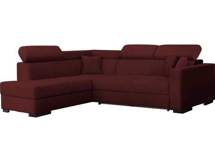 Ecksofa HOME AFFAIRE Tulio L-Form , rot (bordeaux), B:267cm H:95cm T:198cm, Struktur fein (100% Polyester), Struktur (100% Polyester), Samtstruktur (100% Polyester), Sofas, wahlweise mit Bettfunktion und Bettkasten, incl. 3 Zierkissen von Home-affaire