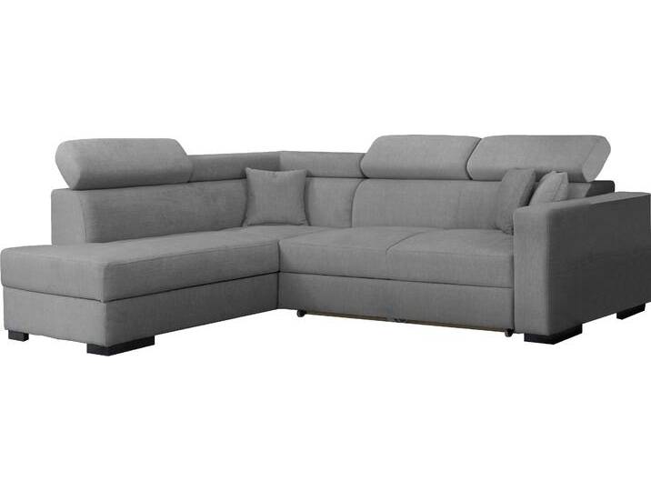 Ecksofa HOME AFFAIRE Tulio L-Form , silber, B:267cm H:95cm T:198cm, Struktur fein (100% Polyester), Struktur (100% Polyester), Samtstruktur (100% Polyester), Sofas, wahlweise mit Bettfunktion und Bettkasten, incl. 3 Zierkissen von Home-affaire