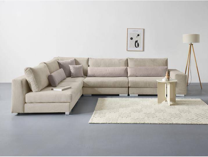 Ecksofa HOME AFFAIRE Vasco L-Form , beige, B:355cm H:88cm T:240cm, 100% Polyester, Sofas, inkl. 10-teiligen Kissen-Set von Home-affaire