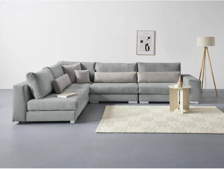 Ecksofa HOME AFFAIRE Vasco L-Form , grau (hellgrau), B:355cm H:88cm T:240cm, 100% Polyester, Sofas, inkl. 10-teiligen Kissen-Set von Home-affaire