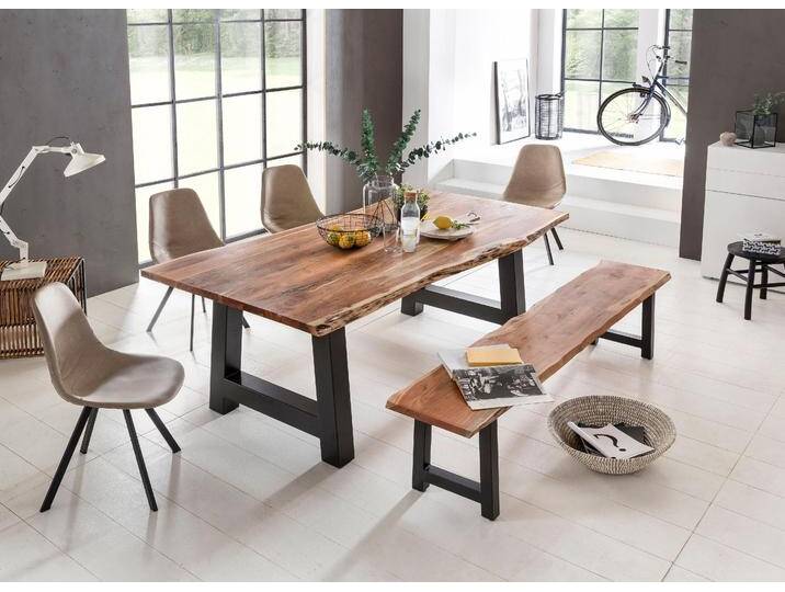 Esstisch HOME AFFAIRE Manhattan , braun (akazie), B:260cm H:77cm T:100cm, Tische, Esstisch Holz-Esstische Küchentisch Rechteckiger Esstisch, mit Metallgestell in A-Form von Home-affaire