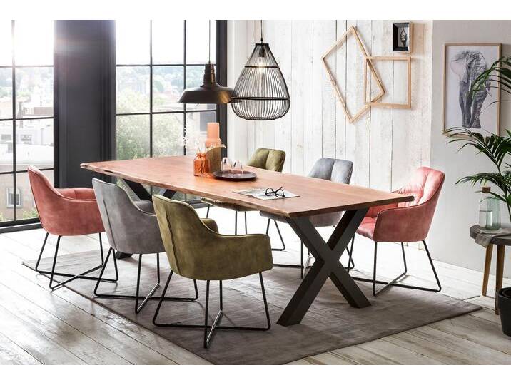 Esstisch HOME AFFAIRE Manhattan , schwarz (natur, schwarz), B:260cm H:77cm T:100cm, Tische, Holz-Esstische Rechteckiger Esstisch, mit Baumkante von Home-affaire