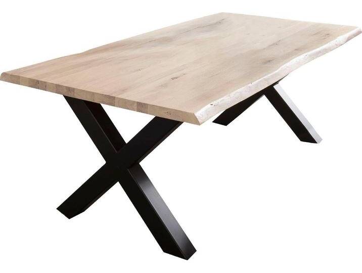 Esstisch HOME AFFAIRE Tristan , weiß (weiß wash, schwarz, weiß wash), B:220cm H:77cm T:100cm, Tische, mit Baumkante von Home-affaire