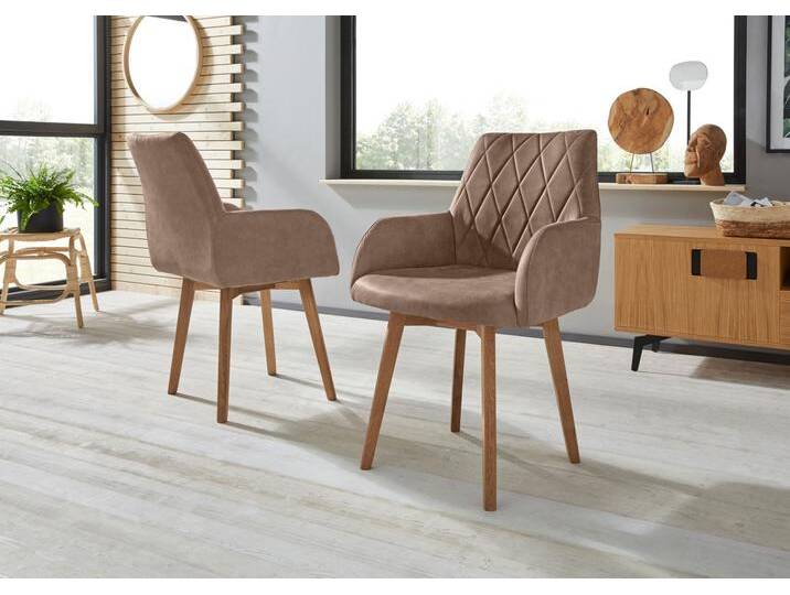 Esszimmerstuhl HOME AFFAIRE Brest , braun (taupe, eiche natur geölt), B:59,5cm H:88cm T:66cm, Polyester, Stühle, Armlehnstuhl in Leder oder Microfaser, Gestell Eiche Massiv geölt von Home-affaire