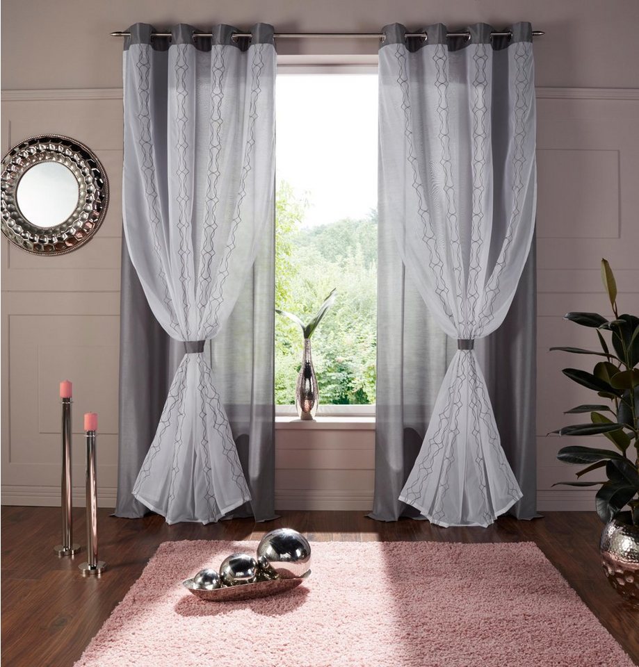 Home affaire Gardine Blair, Ösen (1 St), halbtransparent, doppellagig, transparente Stofflage mit Stickerei und in Seiden Optik von Home affaire