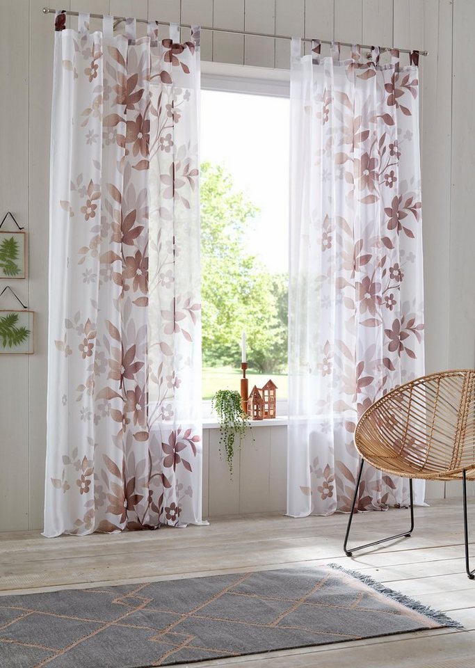 Gardine Ina, Home affaire, Schlaufen (2 St), transparent, Voile, 2-er Set, einseitig floral bedruckt, Voile, Blumen von Home affaire